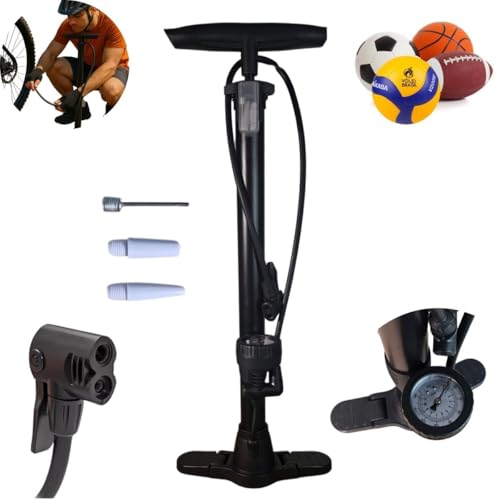 Bomba de Ar Manual para Pneus com Manômetro, 160 PSI, 2 Bicos Adaptadores