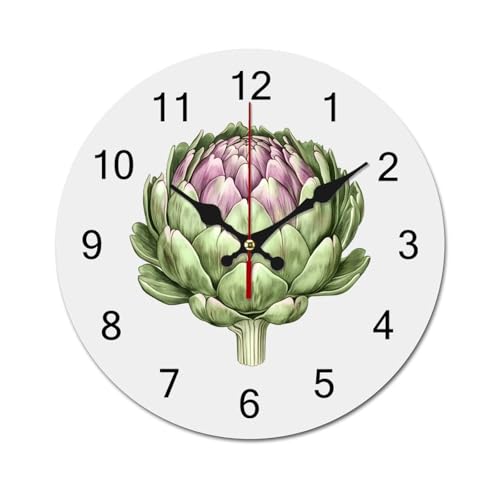 Artichoke Hand Drawn Round Wall Clock Wood Easy to Read Fashion Home Wall Art Decor product photo