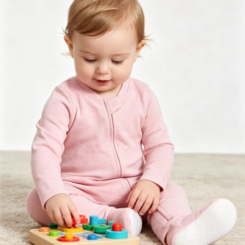 Image of Aablexema Baby Footie Pajamas with Mittens - 3Pcs Infant Cotton Footed One Piece Sleepwear Outfits