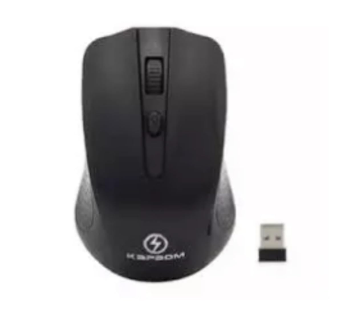 Diagram of Kapbom Wireless Mouse with labeled parts: Left Click, Right Click, DPI Button, 3D Scroll Wheel, USB Receiver