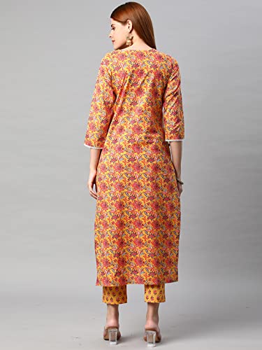 Image of GoSriKi Women's Cotton Blend Printed Straight Kurta With Pant