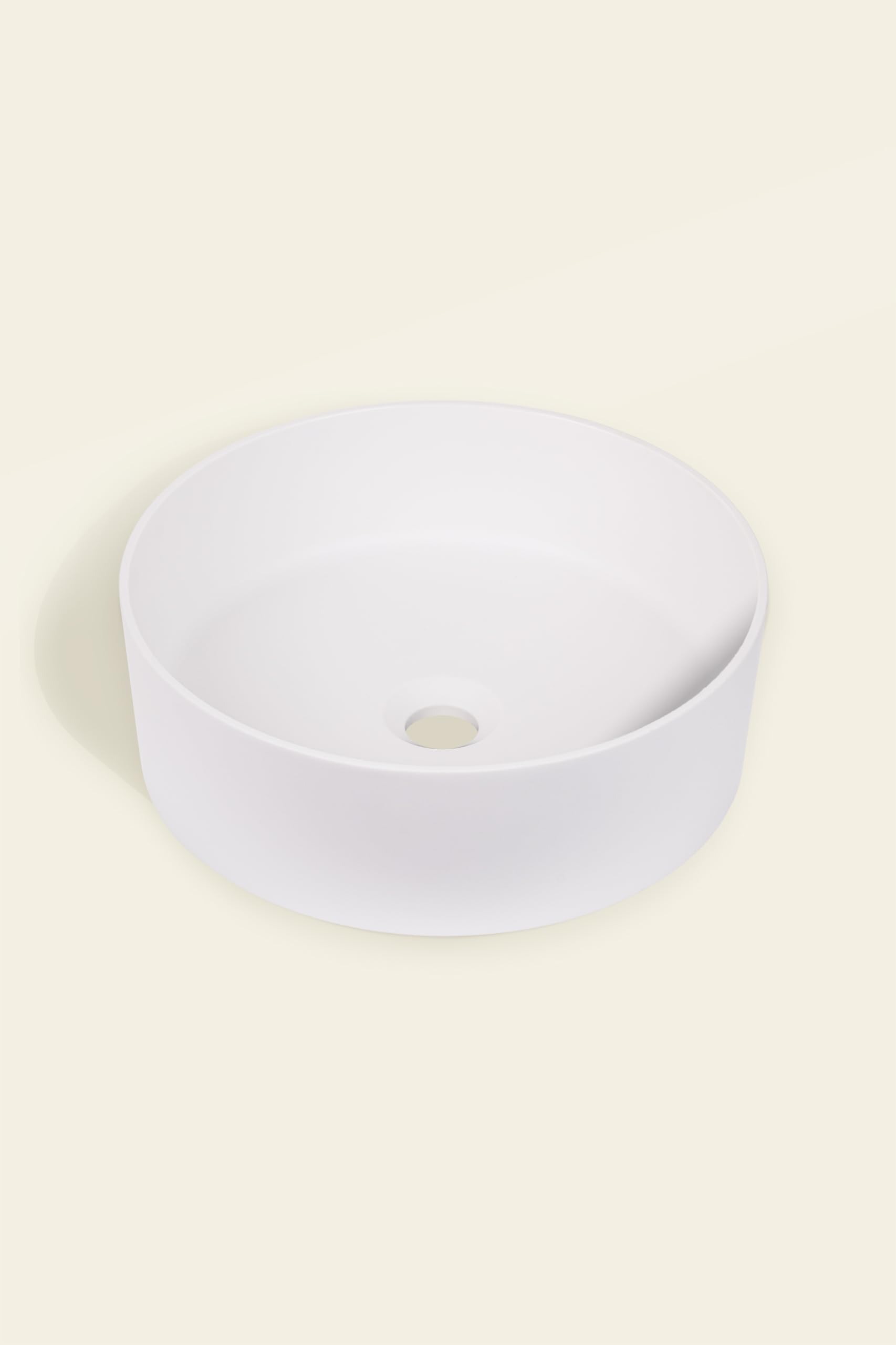 Vasque à poser ronde Ø40 cm IRENE en solid surface blanc BASS | matière résine très résistante | trou de vidage pré-percé Ø 4.5cm | hauteur 13 cm