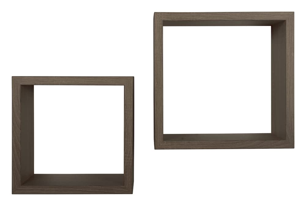 MODULARREDO | Q-BIS MAXI Set di 2 Mensole da Muro, Cubi Arredo, Mensole Cubo, Cubi da Parete, 35x35 p23.7 cm e 31x31 p23.7 cm, Noce - Made in Italy