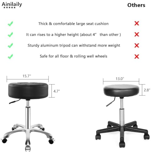 Image of Ainilaily Rolling Stool with Wheels, Thick Cushion Heavy Duty Esthetician Hydraulic Chair Stool for Work Medical Tattoo Salon Office (Black)