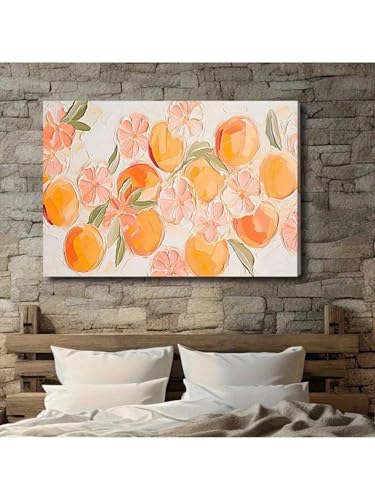 Peinture abstraite orange encadrée pour raviver un mur blanc de salon 30x45