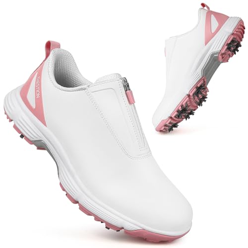 THESTRON Women Waterproof Golf Shoes Spikes Golf Training Sneakers Female Golf Footwears Zipper Golf Sports Shoes Women Walking Sneakers with Spikes Zipper