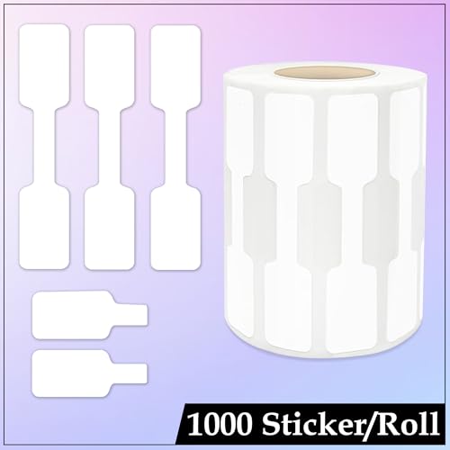 Image of GLUN 1000 Labels Stickers Jewellery Price Tag Sticker, Dumbbell Shape, Non-Tearable Glossy Label, 30x12mm Size, Product Price, Informational, Branding and Promotional Labeling