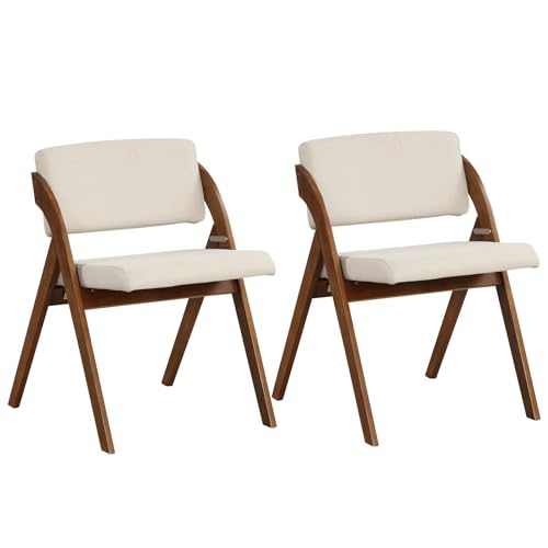 SIMOE Folding Dining Chairs Set of 2, Farmhouse Style, Upholstered Accent Chairs w/No Assembly Needed, Padded Seat & Cushion Backrest, Portable Wooden Kitchen Chairs for Picnics & Home Offices