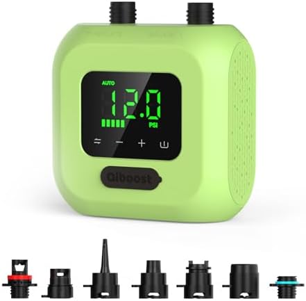 Qiboost 20PSI Elektrische SUP Pumpe mit Akku, wiederaufladbar | Hochdruck, zweistufige Auf-/Abluft, automatische Abschaltung, für Kajaks, Kite Wings, Zelte, Luftmatratzen