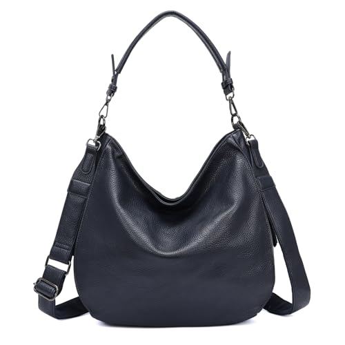 OBC Damen Tasche XXL Shopper Hobo Bag Schultertasche Crossbody Umhängetasche Beuteltasche Handtasche Crossover Leder Optik Dunkelblau V1