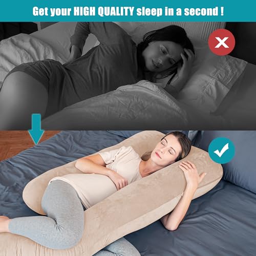 Image of Cute Castle Pregnancy Pillows, Soft U-Shape Maternity Pillow with Removable Cover - Full Body Pillows for Adults Sleeping - Pregnancy Must Haves - Jumbo 57 Inch - Brown