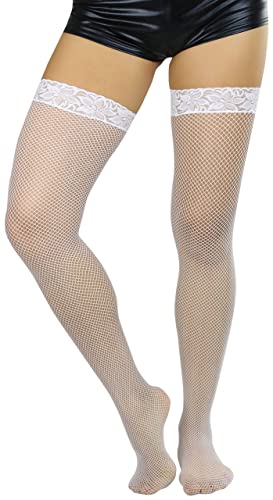 Image of ToBeInStyle Women's Fine Classic Fishnet Thigh High Stretch Nylon Novelty Stockings