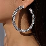 Earent Rhinestone Hoop Earrings Large Silver Dangle Hoop Earring Big Round Loops Earrings Party Ear
