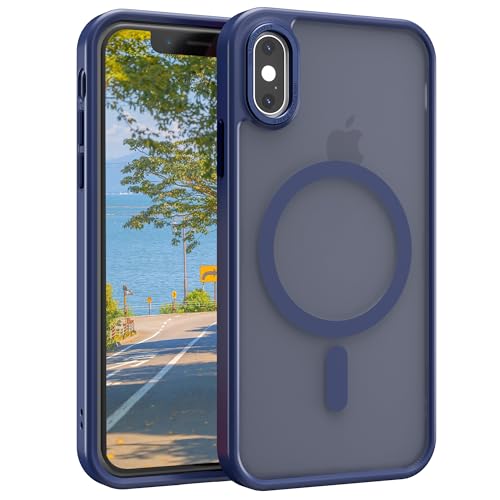 Image of Magnetic iPhone Xs MAX case,Compatible with Magsafe, Military-Grade Protection,Slim Translucent Matte Shockproof with Anti-Scratch Anti-Fingerprint Phone Cover (Dark Blue, iPhone Xs MAX)