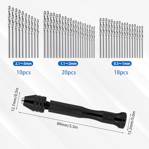 59 Stück Handbohrer Mini Bohrmaschine Pin Vise Handbohr mit 48 Spiralbohrer (0.5-3.0mm) und 10 Wolframcarbid Bohren, Handbohrer Modellbau Mini Bohrer Handbohrers zum Basteln für DIY Gießharz Bohren