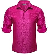 Barry.Wang Mens Mexico Shirts Silk Paisley Long Sleeve Button Down Dress Shirt Vintage Cowboy Par...