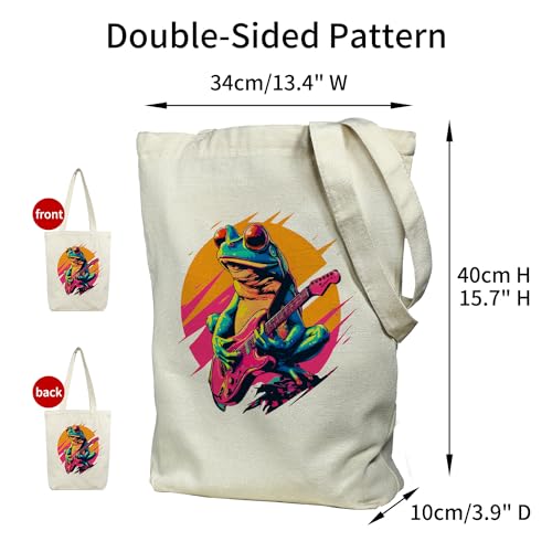 Image of itgowisa Canvas Tote Bag with Zipper Pocket, Reusable Grocery Bag for Daily