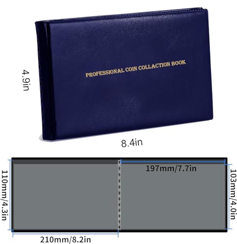 Image of 40 Pockets Banknote Currency Collecting Album - 20 Sheets Clear Dollar /Note Bill Holders World Money Storage Book Collection Supplies Double-Sided Pages for Trading Cards Stamps Tickets-Blue