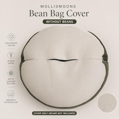 Image of Mollismoons Faux Fur Bean Bag Chair Cover for Adults & Kids | Luxury Lounger & Round Floor Sofa Seating | Modern Cozy Feel | No Beans Included (Oilve Green, Teardrop)