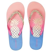 Ataiwee Girl's Flip Flops, Comfortable Pool Beach Print Cute Flip Flops For Little Kids/Big Kids.(2002001,PK/BL,12)