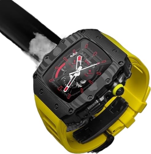 CJPXWCLC Caja de reloj de fibra de carbono de lujo + kit de modificación de correa de reloj de goma fluorada, para 44 mm, 45 mm, correa de reloj deportivo y funda de reloj, para iWatch Series 8, 7, 6,
