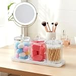 Amazing Abby - Catalina - Clear Acrylic Bathroom Canister with White Tray (4-Piece Set), Plastic Apothecary Jars with Lids, Bathroom Organizers for Q-tips, Cotton Balls, Floss Picks, Sponges, and More - Image 5