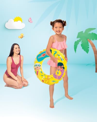 Image of 61cm Transparent Tubes for 6-10 Years Old Kids | Vibrant Print Floatie for Toddler Amusement | Inflatable Plastic Ring for Swimming Pool - Pack of 1