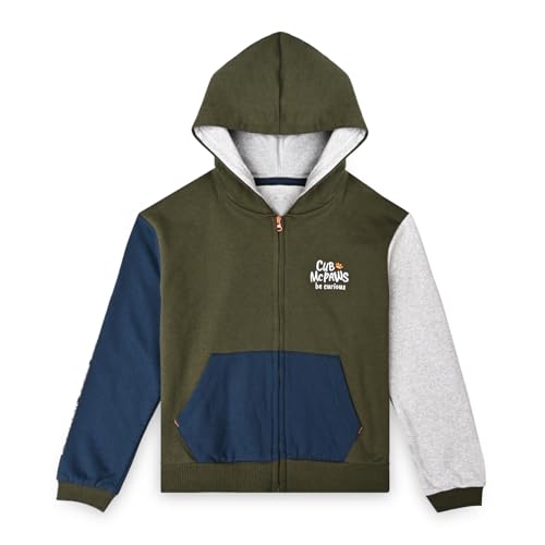 Cub McPaws Kids Hooded with Zip Sweatshirt for Boys | Cotton-Blend Brushed Fleece | Lightweight & Comfortable (4–12 Yrs)|Olive Green