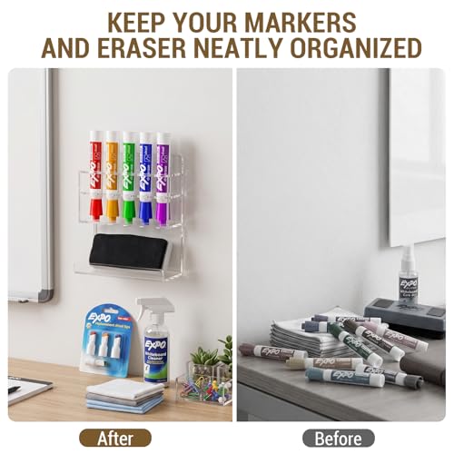 MyGift Clear Acrylic Whiteboard Marker Organizer, Wall Mounted, 5 Slots by MyGift - Used condition - Image 2