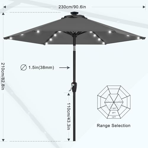 Image of MASTERCANOPY 7.5ft Patio Umbrella with Solar Lights, Dark Gray