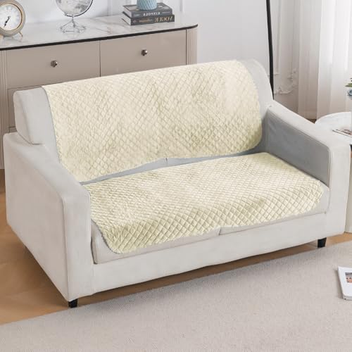 Image of HOKIPO Quilted Sofa Cover 2 Seater for Seat & Back, Washable Kids & Pet Friendly Sofa Cover, 'Quilt Classic' Beige (IN-926-BEIGE*2)