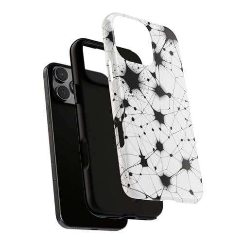 Coque iPhone 16 Pro Max noir et blanc rigide motif réseau abstrait - 3