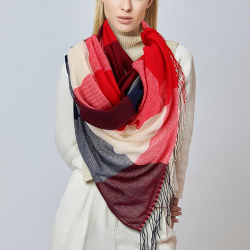Plaid Oversized Scarf for Women Warm Blanket Shawl with Tassel Detail Cold Weather Accessory for Fall and Winter for Stylish Layering3