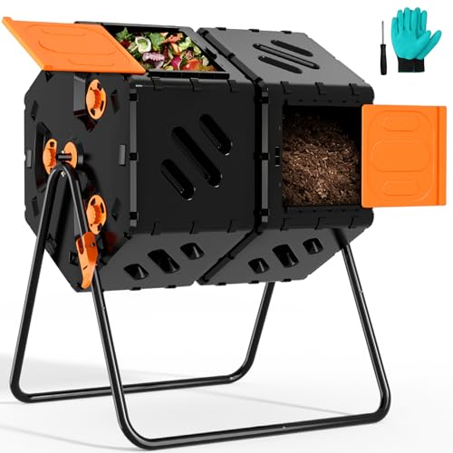 Cozurra 45 Gallon (170L) Compost Tumbler Outdoor, Dual Chamber Compost Bin with 360° Rotating Design, Adjustable Vents, Easy Assembly, Large Openings for Kitchen, Garden & Yard Waste
