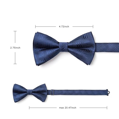 Image of HISDERN Mens Plaid Bow Tie Set Pocket Square and Cufflinks Bowtie | Pretied Bowties Design for Easy Wear,Check Pattern,Matching Handkerchief Cuff Link,3PCS Set Wedding Formal Party Groom Prom
