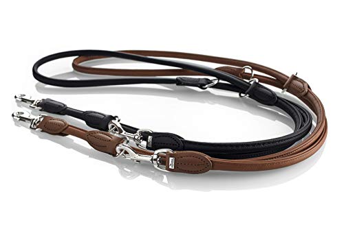 HUNTER ROUND & SOFT Verstellbare Hundeführleine, Leder, rundgenäht, 8/200, schwarz