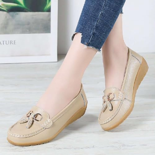 Image of Women's Genuine Leather Platform Loafers Classic Casual Comfort Slip-On Shoes Soft Sole Dress Shoes