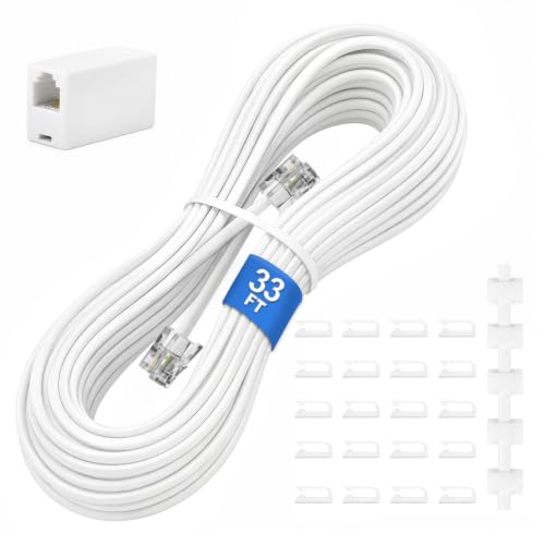 Image of Uvital RJ11 Telephone Extension Cable 10m Kit with Coupler & 20 Clips