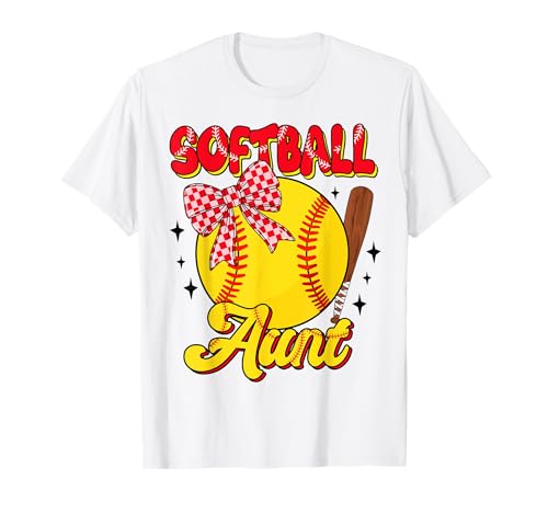 Groovy Softball Aunt Coquette Bow Mothers Day Sports Vibe T-Shirt