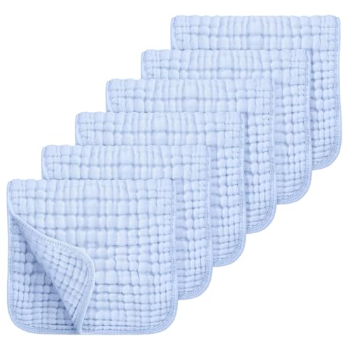 Image of Baby Muslin Washcloth Cotton Baby Wipes Cum Face Towel, 5 Pack 10x10 inches -Blue