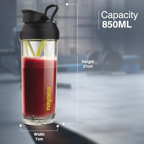 Image of Nayasa Sprint Gym Plastic Shaker Bottle 850 ML | Unbreakable Protein Shaker Bottle with Mixer | Pre Workout And BCAAs Gym Bottle, Leakproof Gym Sipper Bottle for Men & Women | Green