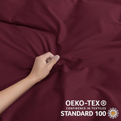 Image of JELLYMONI Cotton Duvet Cover Twin Size - Burgundy Comforter Cover with Button 100% Washed Cotton 2PCS Breathable Soft Solid Bedding Set Duvet Cover 68x90in & 1 Pillowcase (NO Comforter)