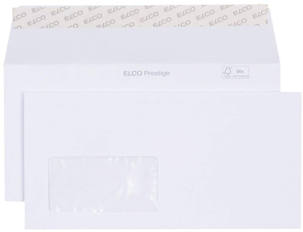 ELCO Prestige C5/6 DL Envelopes with Left Window — 120 g/m² FSC-Certified Self-Adhesive Envelopes for Premium Business Letters and Invoices, 229 x 114 mm, White, Box of 250