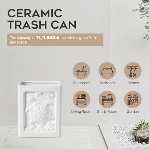 Image of Small Bathroom Trash Can - 1.85 Gallon Wastebasket Garbage Can Container Bin for Kitchens, Bathrooms, Laundry Room, Offices (Square /White)