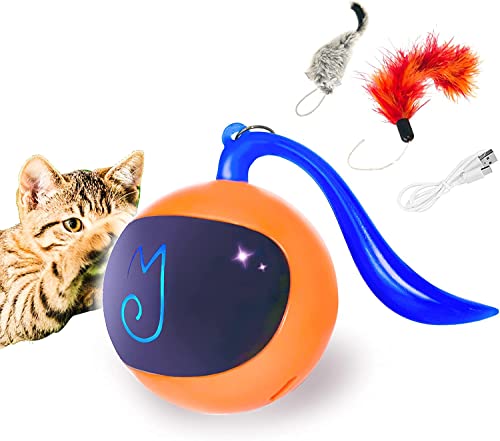 Migipaws Cat Toy, Automatic Moving Ball Bundle Classic Mice + Feather Kitten Toys In Pack. Diy N In 1 Pets Smart Electric Teaser, Usb Rechargeable (Orange) #TOP7