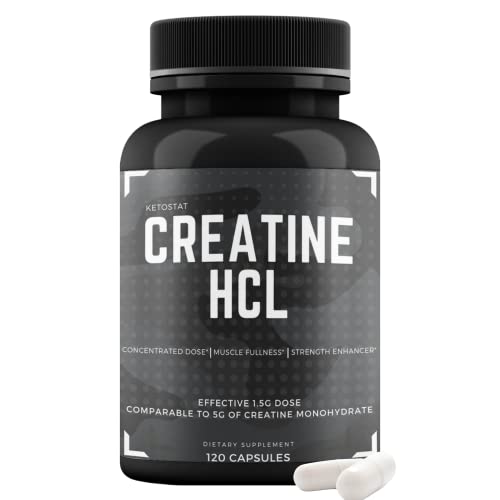 Creatine HCL Capsules 120ct (Creatine Hydrochloride) 1.5g High Dose Creatine HCL Pills, Micronized Creatine for Men & Women. Strength & Size Comparable to Creatine Monohydrate No Loading Supplement