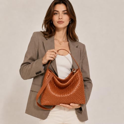 Image of Suede Woven Tote Bag for Women, Hobo Shoulder Bag for Work Travel