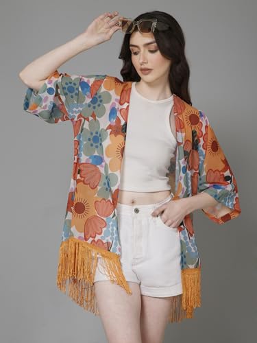 Image of PURYS Floral Print Shrug for Women | Lightweight Georgette Kimono| Versatile Casual Shrug for Layering and Summer Fashion
