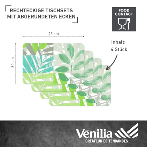 Vénilia Tischset Blätter, Platzset für Esszimmer, Esstischmatten, Telleruntersetzer, Platzdeckchen, abwischbar, lebensmittelecht… – Ansicht 2