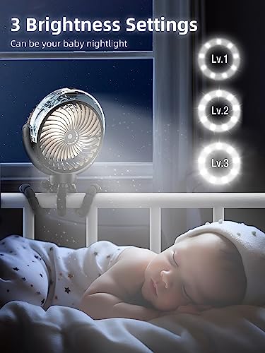 Misting Stroller Fan, 6000Mah Battery Operated Portable Fan With Light & 360° Pivoting, Personal Fan With Flexible Tripod For Baby, Office, Travel,Treadmill,Outdoors #TOP6